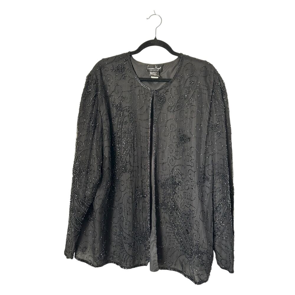 Vintage Laurence Kazar Black Silk Beaded Sequin Evening Jacket Womens Size 2X